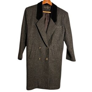 David Benjamin Gray Wool Coat Black Velvet Collar Double Breasted Ladies Size 8